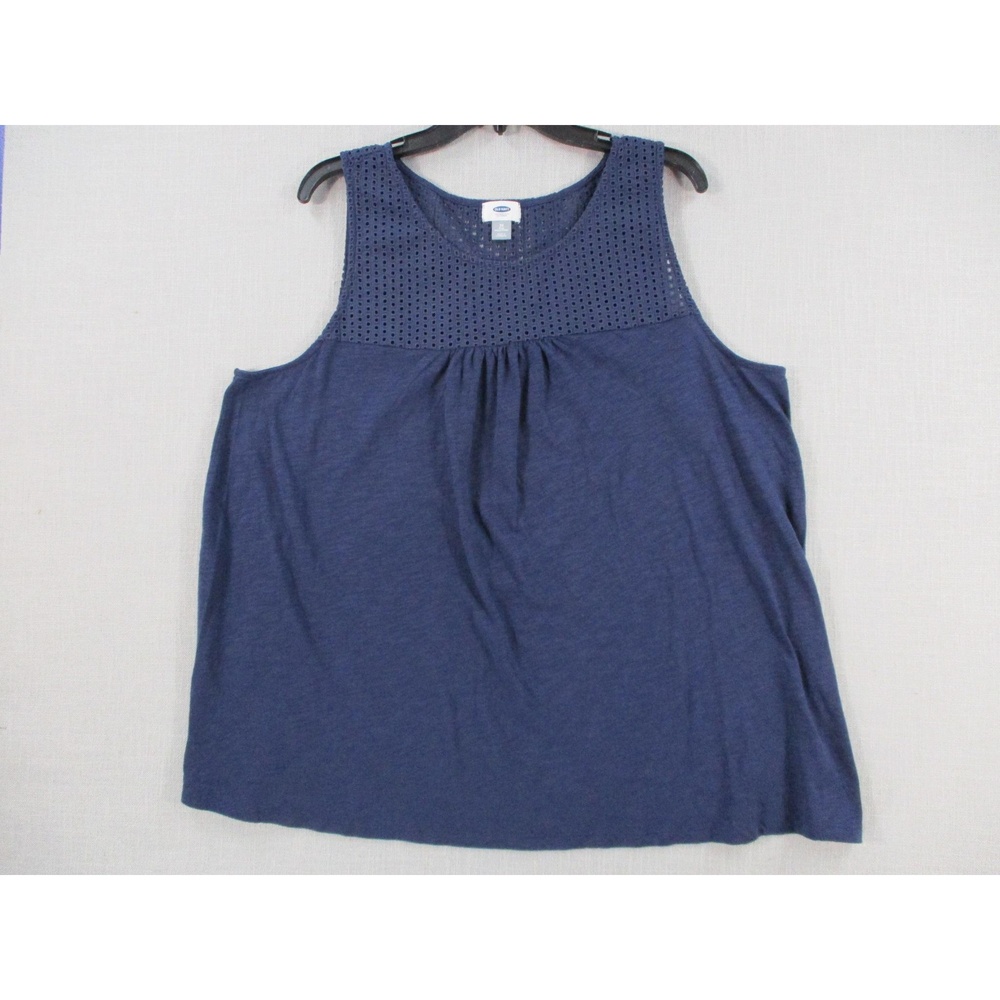 OLD NAVY Blue Perforated Gathered Yoke‎ Detail Sleeveless Top Womens Size 2X